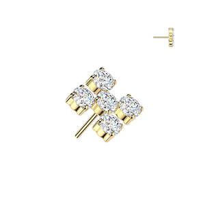 Labret Studs: Titanium Gold Jewelled 5 CZ Cross Threadless Push In Top (Base Sold Separately) - TT255A