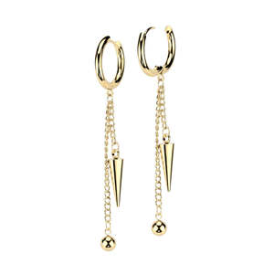 Gold Hinged Hoop Earrings with Ball and Cone Dangle (1 pair) - E446A