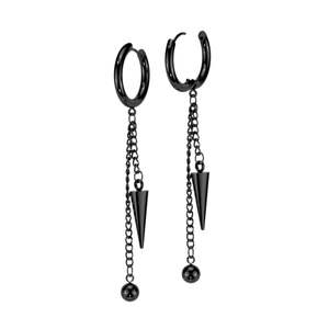 316l Surgical Steel: Black Hinged Hoop Earrings with Ball and Cone Dangle (1 pair) - E446B