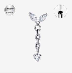 Piercing Jewellery: Titanium High Polish Marquise Jewelled Threadless Push In Top with CZ Jewelled Dangle (Base Sold Separately) - TT263