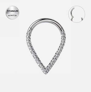 Titanium High Polish Textured V Shape Hinged Segment Hoop Ring - TI-511