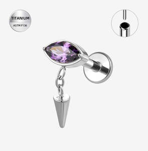 Titanium High Polish Amethyst Jewelled Marquise Threadless Push In Labret with C&hellip;