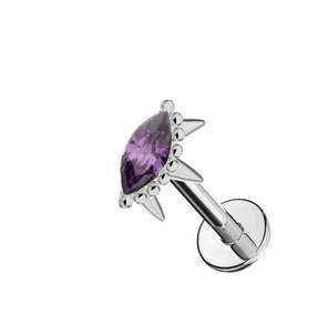Titanium High Polish Amethyst Jewelled Marquise Threadless Push In Labret - TT274