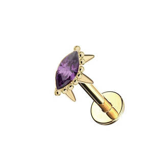 Gold Pvd: Titanium Gold Amethyst Jewelled Marquise Threadless Push In Labret - TT274A