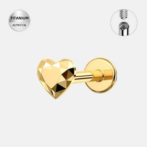 Titanium Gold Heart Internally Threaded Labret - TI-313A