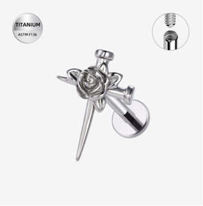 Titanium High Polish Rose and Sword Internally Threaded Labret - TI-303