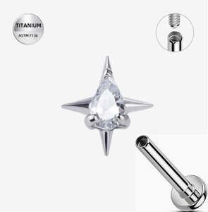 Titanium High Polish Jewelled Star Internally Threaded Labret - TI-307