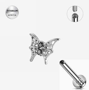 Titanium High Polish Jet Black Jewelled Butterfly Internally Threaded Labret - TI-311