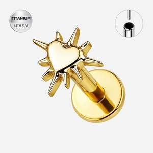 Piercing Jewellery: Titanium Gold Heart Threadless Push In Labret - TT412A