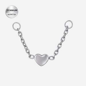 Titanium High Polish Heart Chain Dangle Double Hoop Charm for Hinged Rings/Labrets - CHARM50