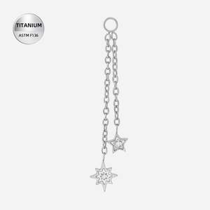 Titanium High Polish Jewelled Stars Chain Dangles Charm for Hinged Ring/Labret - CHARM51