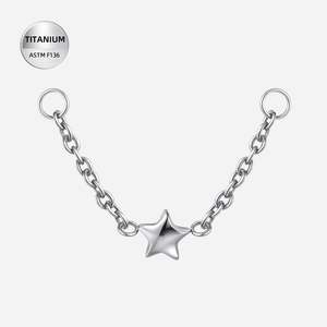 Titanium High Polish Star Chain Dangle Double Hoop Charm for Hinged Rings/Labrets - CHARM53