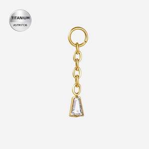 Piercing Jewellery: Titanium Gold Jewelled Chain Dangle Charm for Hinged Ring/Labret - CHARM54A