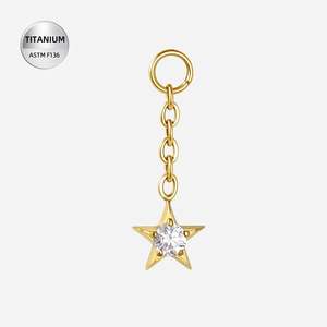 Titanium Gold Jewelled Star Chain Dangle Charm for Hinged Ring/Labret - CHARM55A
