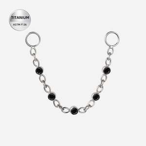Titanium High Polish Jet Black Jewelled Chain Dangle Double Hoop Charm for Hinge&hellip;