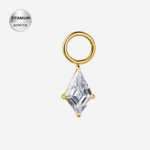 Piercing Jewellery: Titanium Gold Jewelled Diamond Charm for Hinged Ring/Labret - CHARM57A
