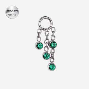 Titanium High Polish Green Jewelled Chain Dangles Charm for Hinged Ring/Labret - CHARM58