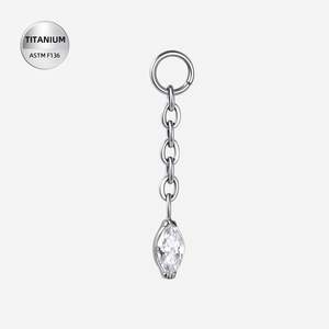 Titanium High Polish Marquise Jewelled Chain Dangle Charm for Hinged Ring/Labret - CHARM59