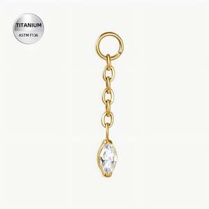 Titanium Gold Marquise Jewelled Chain Dangle Charm for Hinged Ring/Labret - CHARM59A
