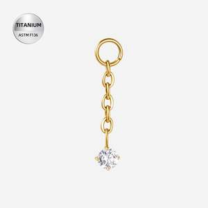 Titanium Gold Round Claw Set Jewelled Chain Dangle Charm for Hinged Ring/Labret - CHARM60A