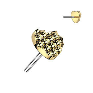Titanium Gold Diamond Shape Cut Heart Threadless Push In Top (Base Sold Separately) - TT134A