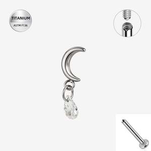 Titanium High Polish Cresent Moon Internally Threaded Labret with CZ Tear Drop D&hellip;
