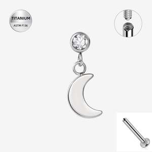 Titanium High Polish CZ Jewelled Internally Threaded Labret with Crescent Moon D&hellip;
