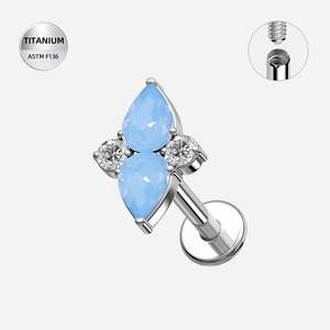 Titanium High Polish Iridescent Blue & CZ Jewelled Internally Threaded Labret - TI-333