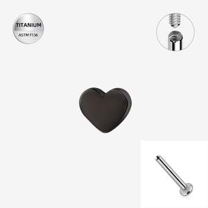 Titanium High Polish Jet Black Heart Internally Threaded Labret - TI-334