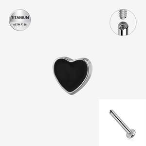 Titanium High Polish Jet Black Heart Internally Threaded Labret - TI-336