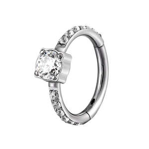 Rook: Titanium High Polish Jewelled Hinged Septum/Daith Ring - TI-508