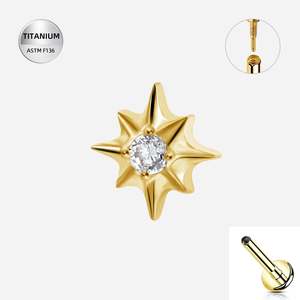 Titanium Gold CZ Jewelled Starburst Internally Threaded Labret - TI-368A