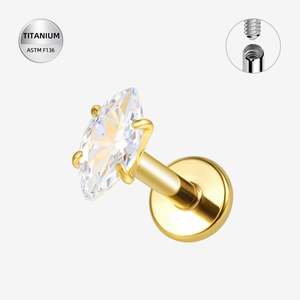 Titanium Gold Marquise Jewelled Internally Threaded Labret - TI-360A