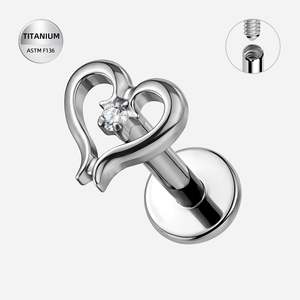 Titanium High Polish Jewelled Heart Internally Threaded Labret - TI-363
