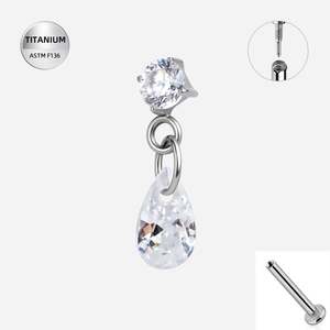 Titanium High Polish Claw Set Jewelled Internally Threaded Labret with CZ Tear D&hellip;