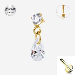 Titanium Gold Claw Set Jewelled Internally Threaded Labret with CZ Tear Drop Dan&hellip;
