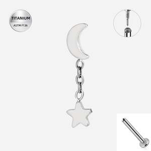 Titanium High Polish Crescent Moon Internally Threaded Labret with Star Dangle - TI-367