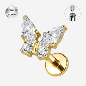 Titanium Gold Jewelled Butterfly Internally Threaded Labret - TI-357A