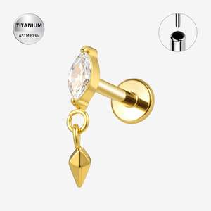 Titanium Gold Marquise Jewelled Threadless Push In Labret with Dangle - TT416A
