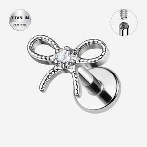 Titanium High Polish CZ Jewelled Ribbon Internally Threaded Labret - TI-346