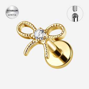 Titanium Gold CZ Jewelled Ribbon Internally Threaded Labret - TI-346A