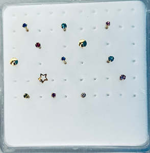 925 Sterling Silver Gold-Plated Ball End Nose Stud Box Set (13 studs) - SS433