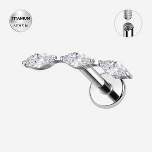 Titanium High Polish Triple Marquise Jewelled Internally Threaded Labret - TI-348