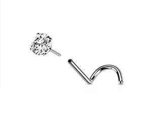 Titanium High Polish Crystal Jewelled Prong Set Curved Nose Threadless Base - TT301
