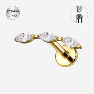 Titanium Gold Triple Marquise Jewelled Internally Threaded Labret - TI-348A