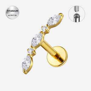 Titanium Gold Marquise & Round CZ Jewelled Internally Threaded Labret - TI-351A
