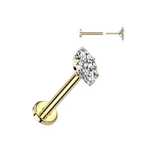 Gold Pvd: Titanium Gold Prong Set Crystal Jewelled Marquise Threadless Push In Labret - TT415A