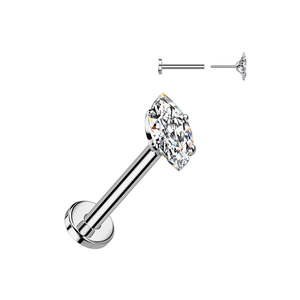 Titanium High Polish Prong Set Crystal Jewelled Marquise Threadless Push In Labret - TT415