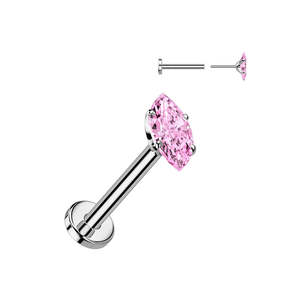 Titanium High Polish Prong Set Pink Jewelled Marquise Threadless Push In Labret - TT415