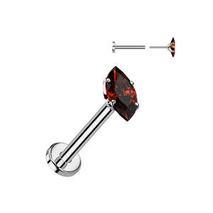 Titanium High Polish Prong Set Red Jewelled Marquise Threadless Push In Labret - TT415